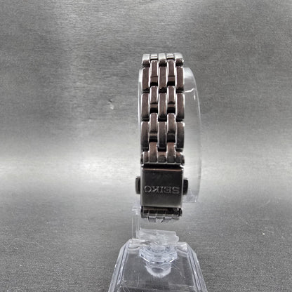 Seiko Solar Tank Watch Women 15mm Black Dial Silver Tone V116-0AA0 Runs7