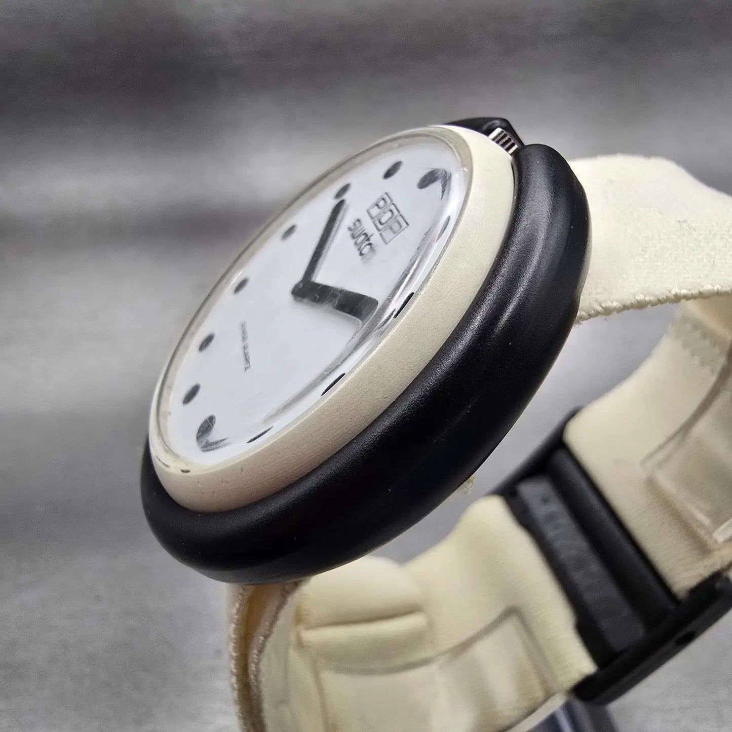 Pop Swatch Watch Watch Men White Dial White Case Round White Strap New Battery2