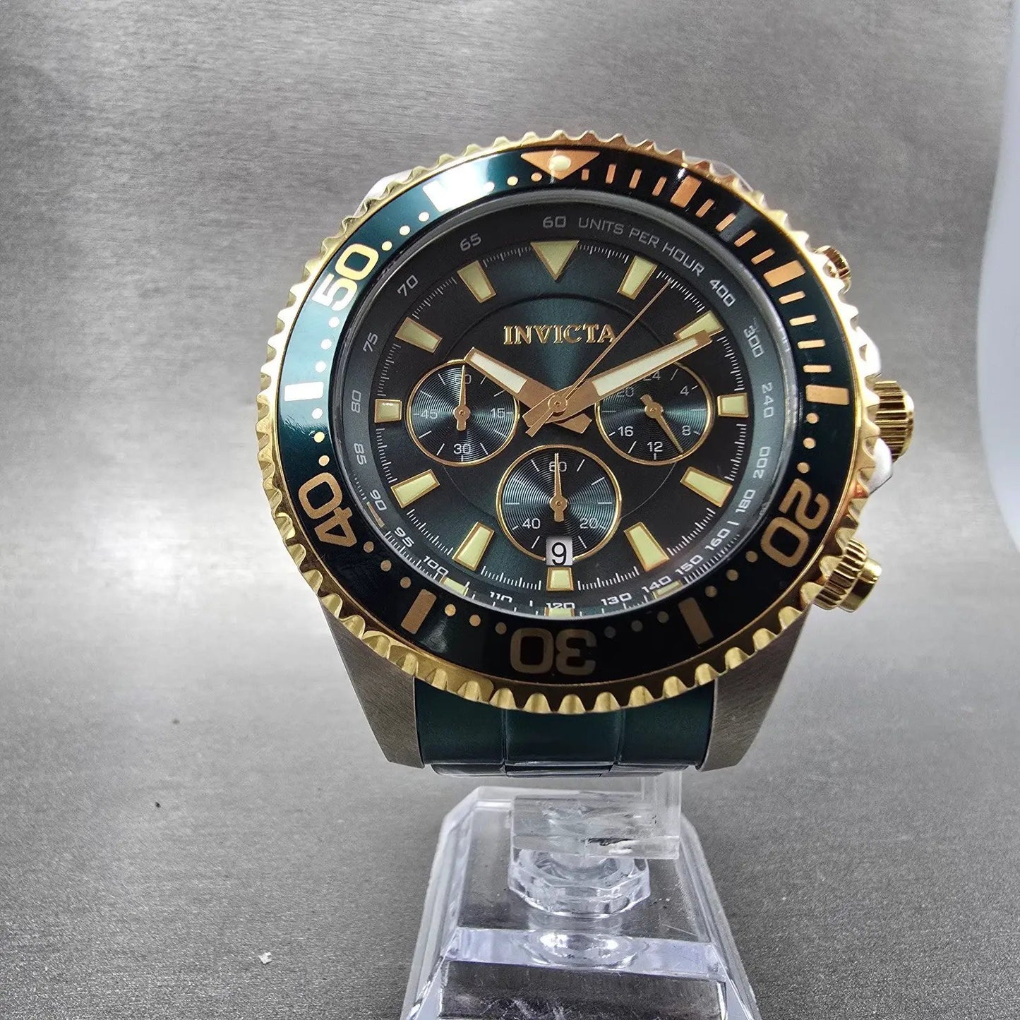 Invicta Pro Diver Chronograph Watch Men 47mm Green Dial Silver Tone New Battery5