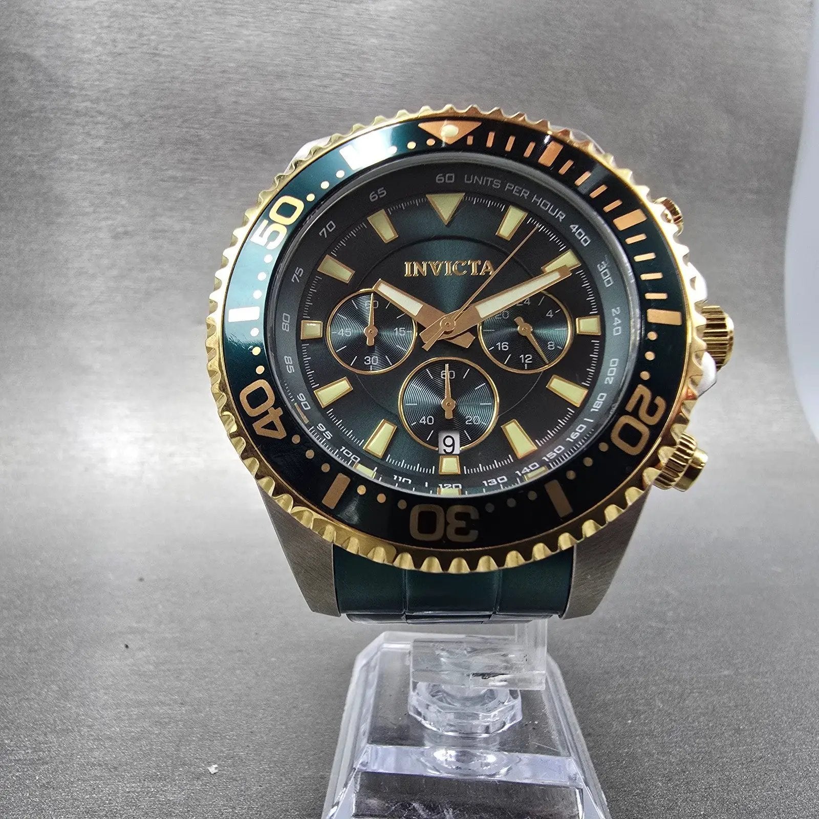 Invicta Pro Diver Chronograph Watch Men 47mm Green Dial Silver Tone New Battery5