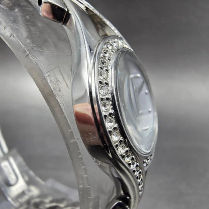 Seiko Solar Watch Women 23mm MOP Dial Silver Tone Round Crystal Bezel Runs3