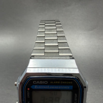 Casio A168 Illuminator Watch Men 36mm Digital Silver Tone Alarm Chrono New BattP4