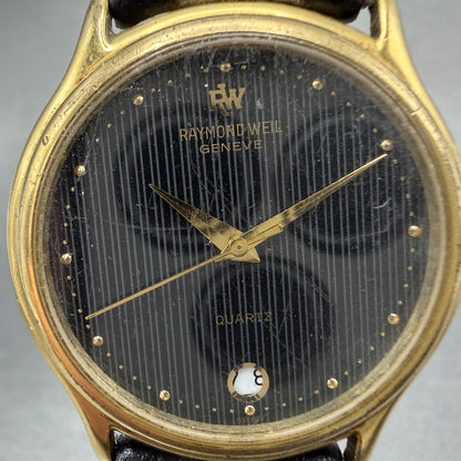 Raymond Weil Watch Unisex 31mm Black Dial Gold Plated Date Round READ!!!!!! 55091