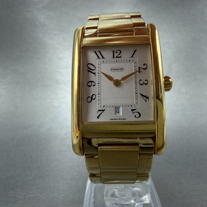 Coach Tank Watch Men 25mm Silver Dial Gold Tone Date 7.073.492 New Battery5