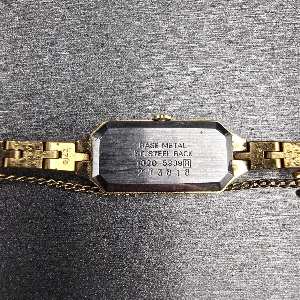 Seiko Watch Women 13mm Gold Dial Gold Tone Rectangle 1320-5989 New Battery10