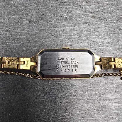 Seiko Watch Women 13mm Gold Dial Gold Tone Rectangle 1320-5989 New Battery10
