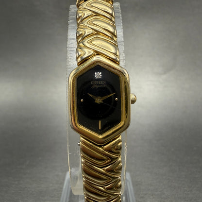 Citizen Elegance Watch Women 14mm Black Dial gold Tone 5421-F42627 New Battery0