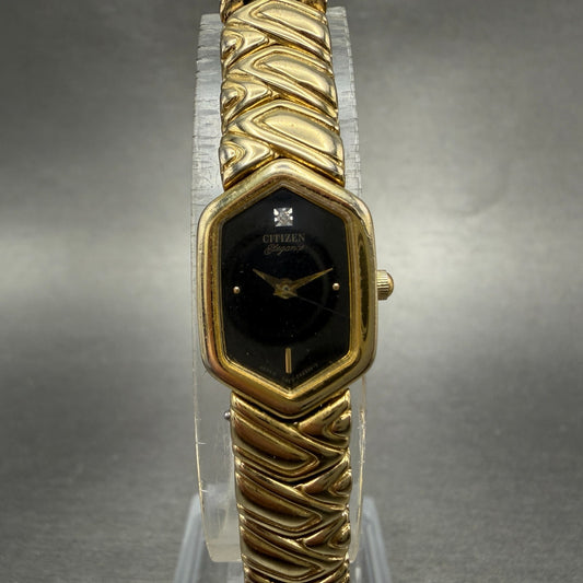 Citizen Elegance Watch Women 14mm Black Dial gold Tone 5421-F42627 New Battery0