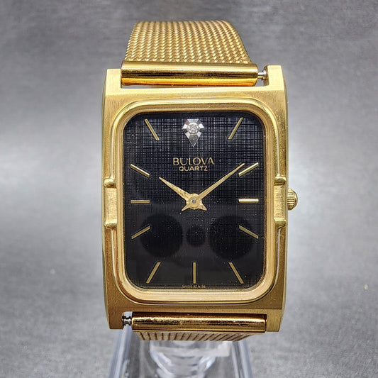 Bulova Tank Watch Men 25mm Black Dial Gold Tone Rectangle 92N56 PARTS0