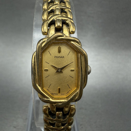 Seiko Pulsar Watch Women 16mm Champagne Dial Gold Tone V4006120 New Battery0