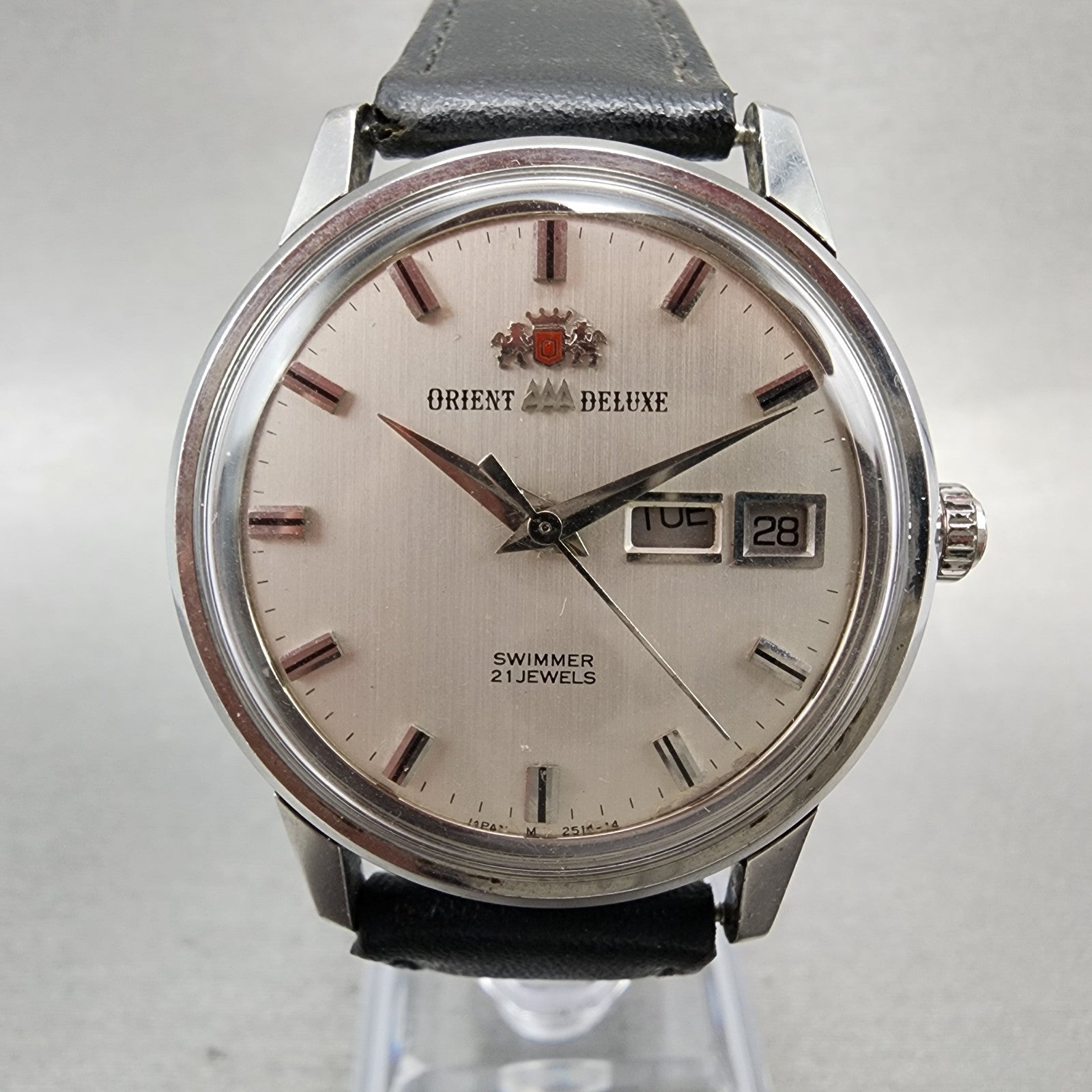 Orient AAA Deluxe Watch Men 35mm Silver Dial Steel Daydate Automatic READ!! RUNS1