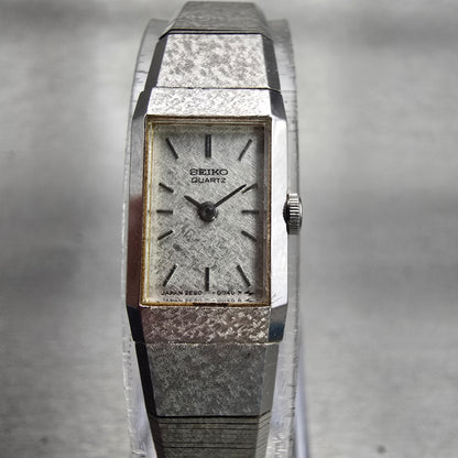 Seiko Watch Women 12mm Silver Dial Silver Tone Rectangle 2E20-5029 New Battery0