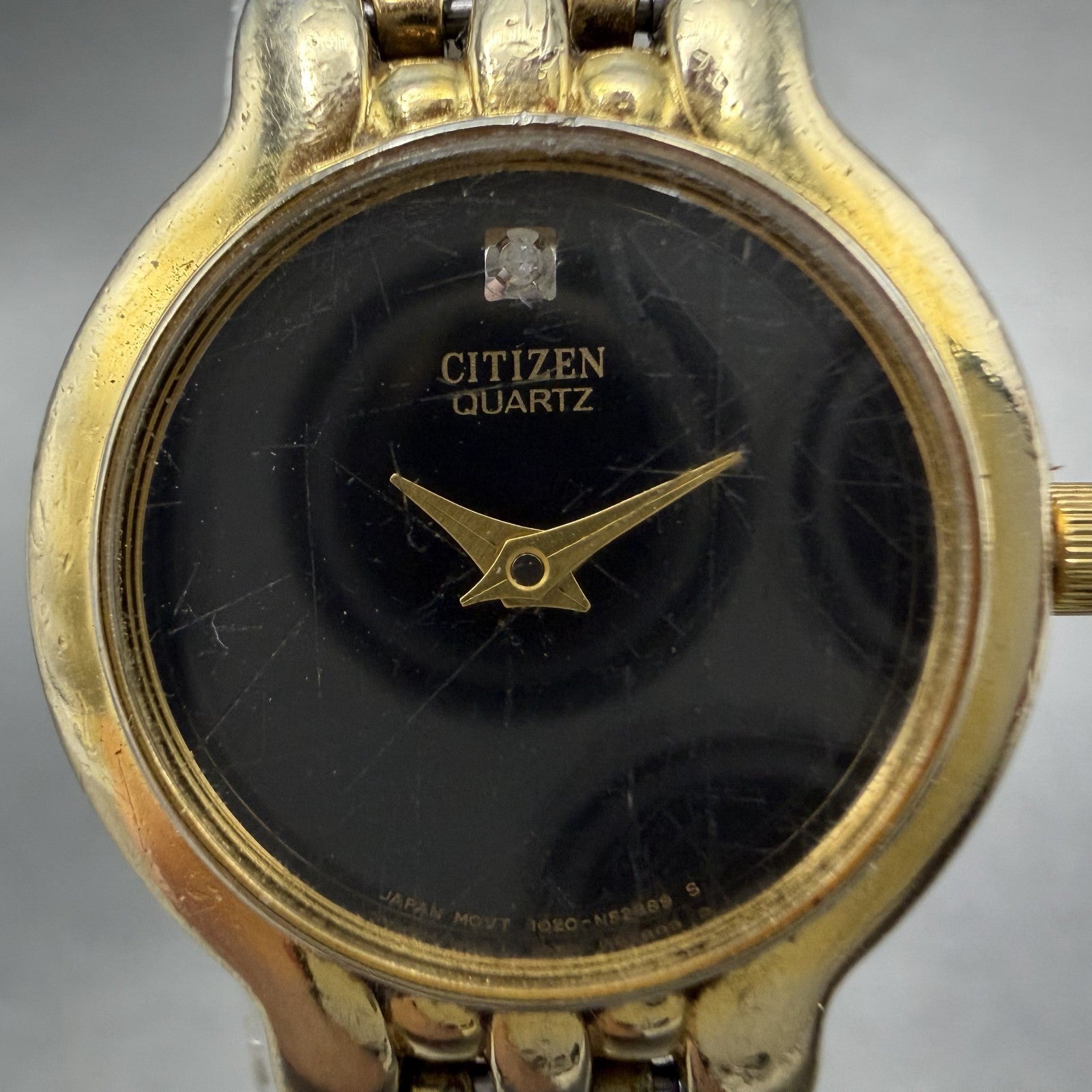 Citizen Watch Women 22mm Black Dial Gold Tone Round 1020-S54554 New Battery 78FC1