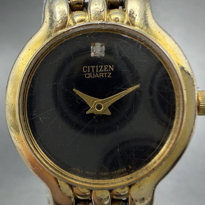 Citizen Watch Women 22mm Black Dial Gold Tone Round 1020-S54554 New Battery 78FC1
