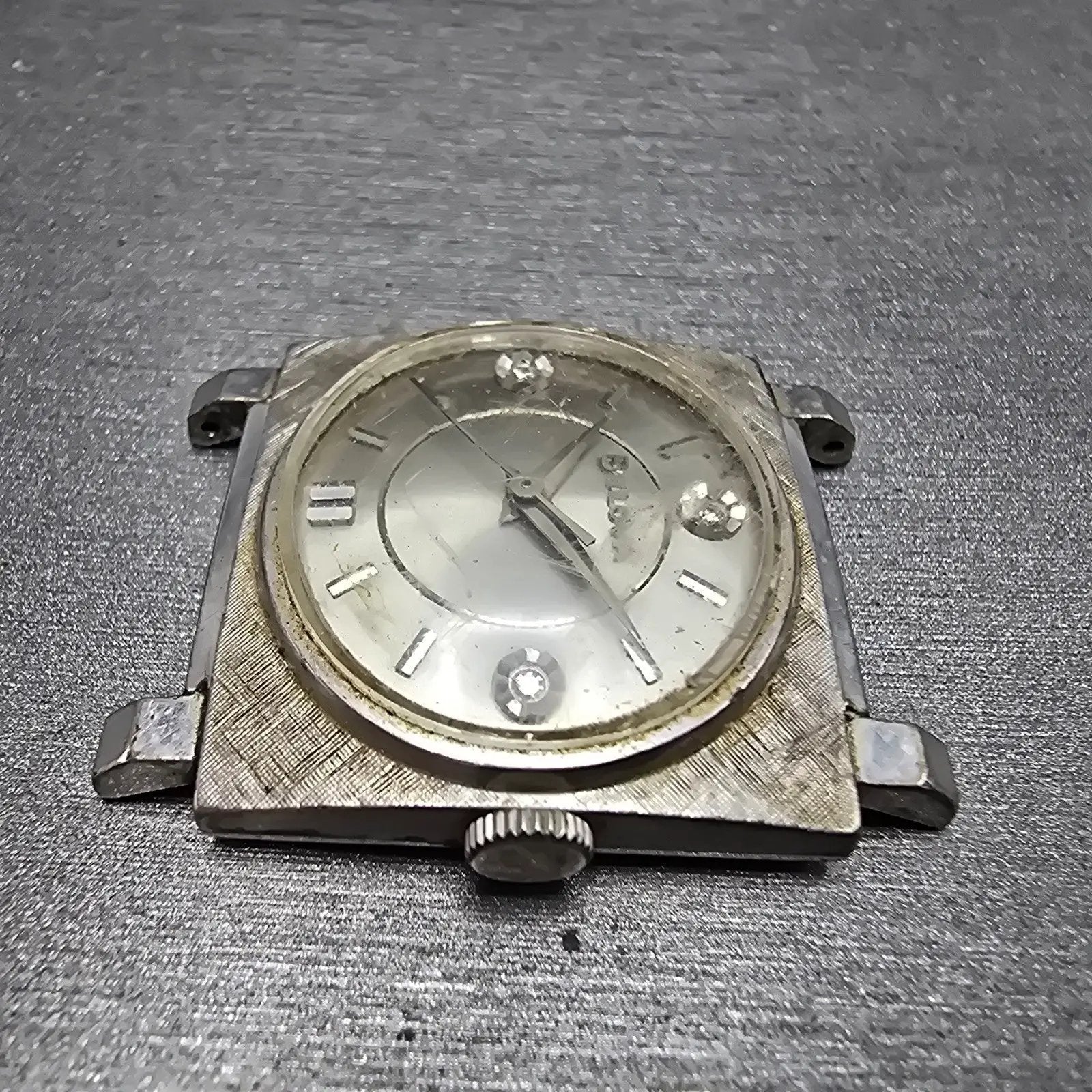 Bulova Tank Watch 28mm Men Silver Dial White Gold Filled Diamond Manual M6 PARTS6
