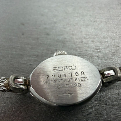 Seiko Solar Watch Women 15mm Silver Dial Silver Tone Oval Manual 10-7780 Runs9