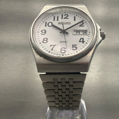 Seiko Spirit Watch Men 34mm White Dial Silver  Daydate Round 7N43-7B70 New Batt5