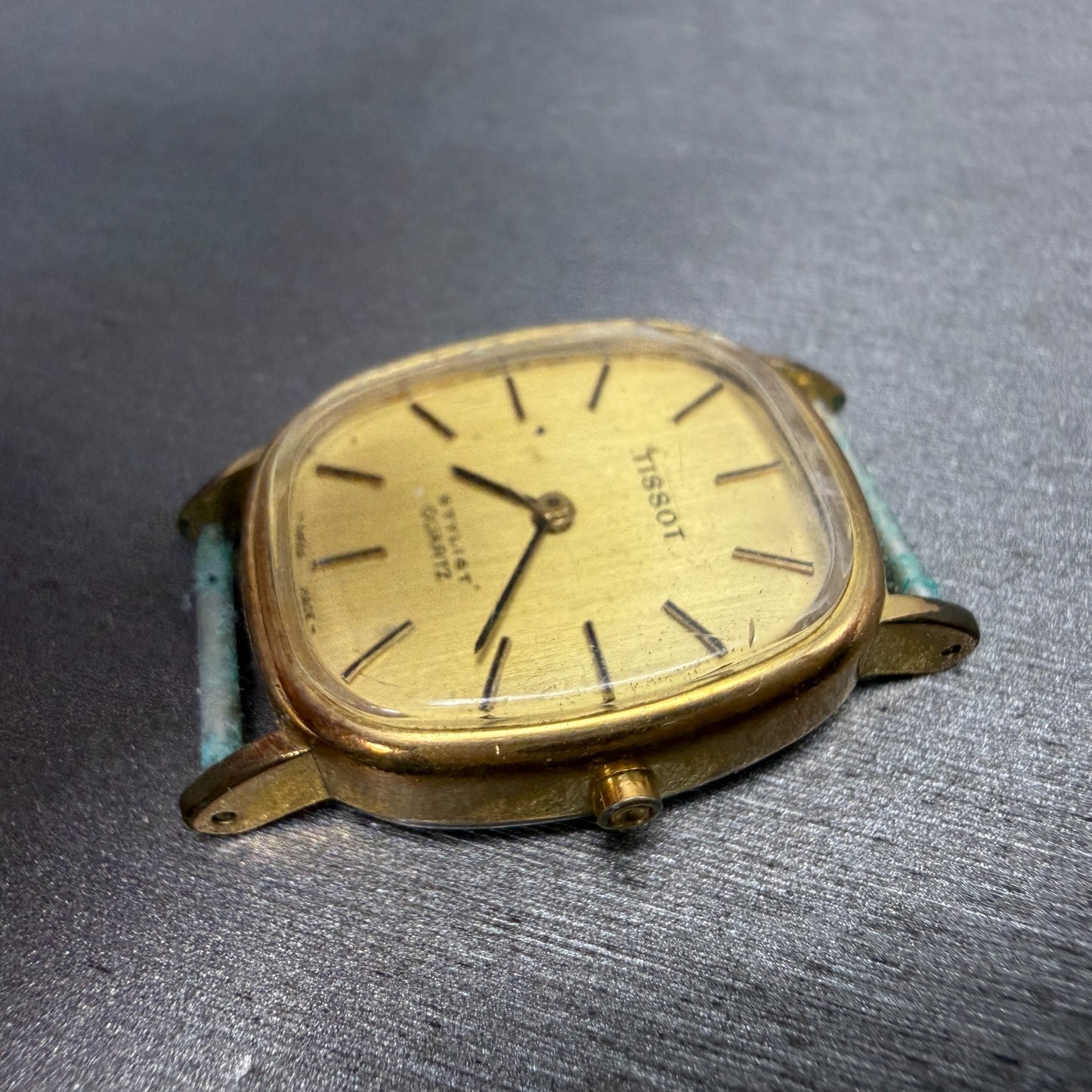 Tissot Stylist Tank Watch Women 22mm Gold Dial Gold Tone Rectangle VTG PARTS6