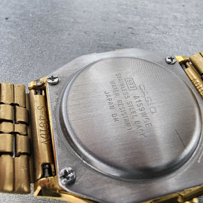 Casio A159 Watch Men 33mm Digital Gold Tone Hexagon Alarm Chrono New Battery9
