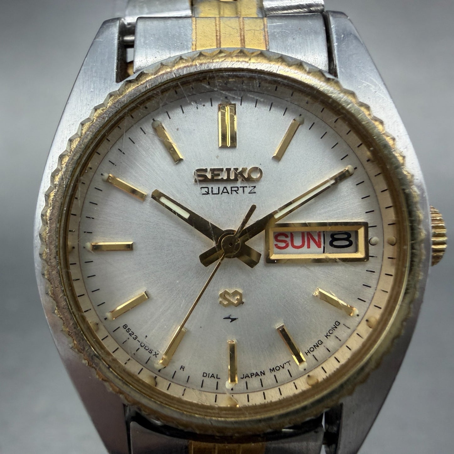 Seiko SQ Watch Women 25mm Silver Dial Two Tone Daydate Round 8523-0059 New BattR1