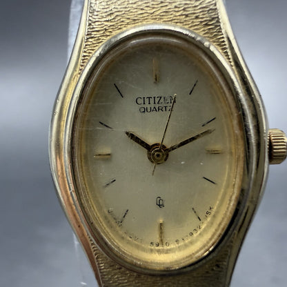 Citizen CQ Watch Women 17mm Champagne Dial Gold Tone Oval 5930-S25350 New Batt1