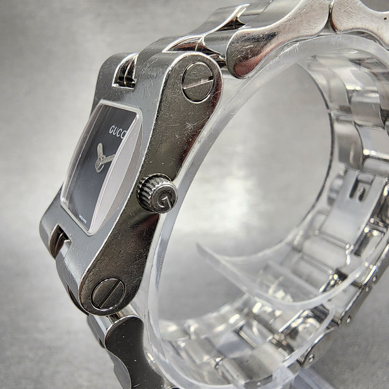 Gucci Tank Watch Women 17mm Black Dial Silver Tone Rectangle 2305L New Battery2