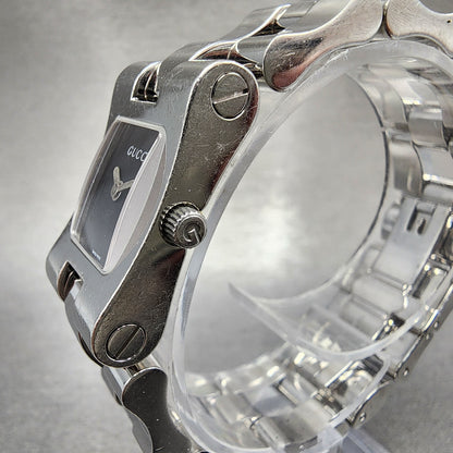 Gucci Tank Watch Women 17mm Black Dial Silver Tone Rectangle 2305L New Battery2