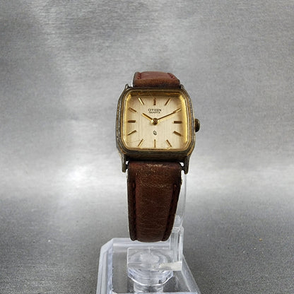 Citizen CQ Tank Watch Women 20mm Champagne Dial Gold Tone 3220320697 NewBattery5