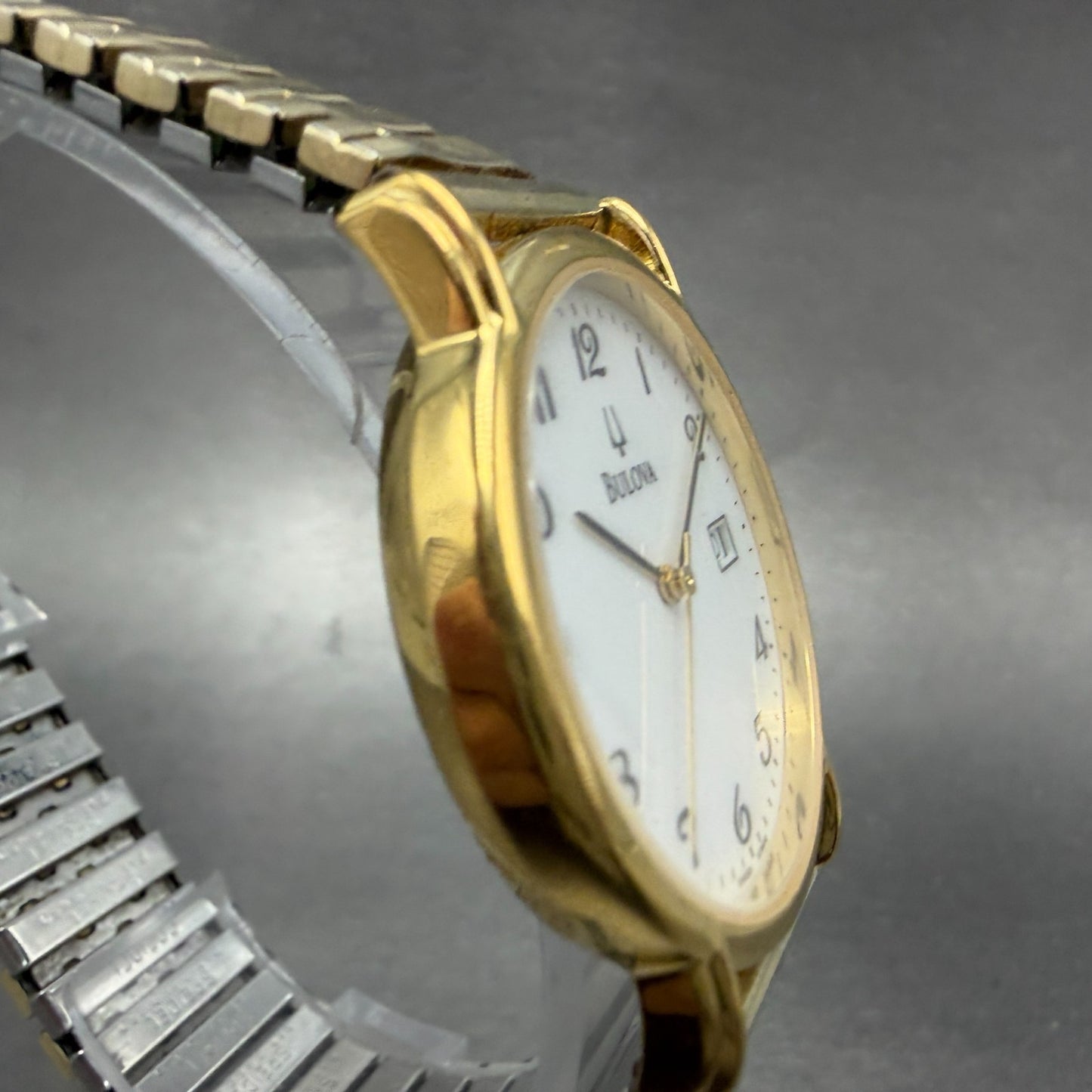 Bulova Watch Men 34mm White Dial Gold Tone Date Round 97B12 New Battery3