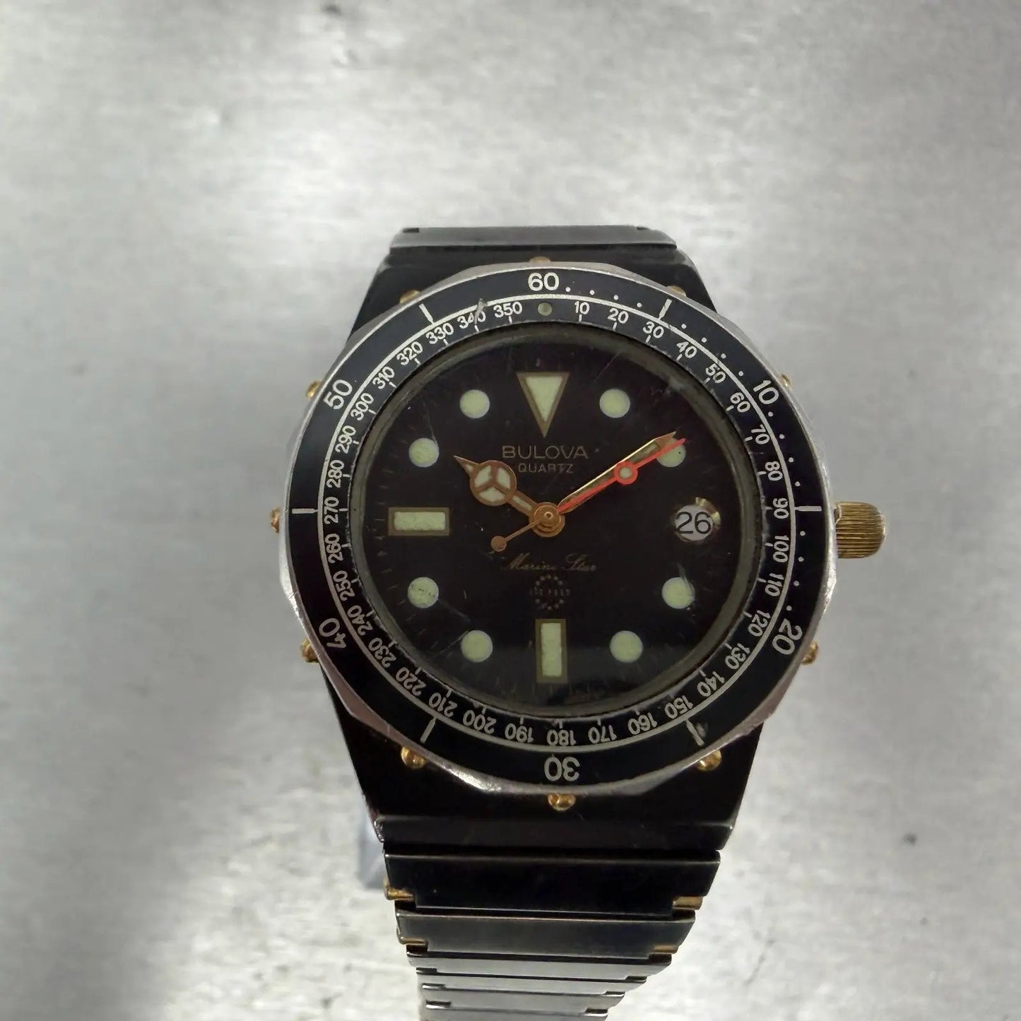 Bulova Marine Star Watch Men 33mm Black Dial Black & Gold Tone Date READ! NewBat0