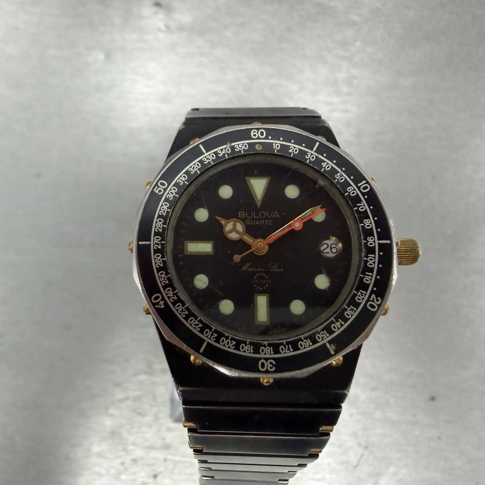 Bulova Marine Star Watch Men 33mm Black Dial Black & Gold Tone Date READ! NewBat0