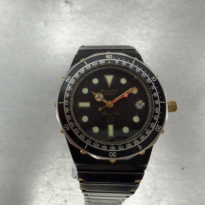 Bulova Marine Star Watch Men 33mm Black Dial Black & Gold Tone Date READ! NewBat0