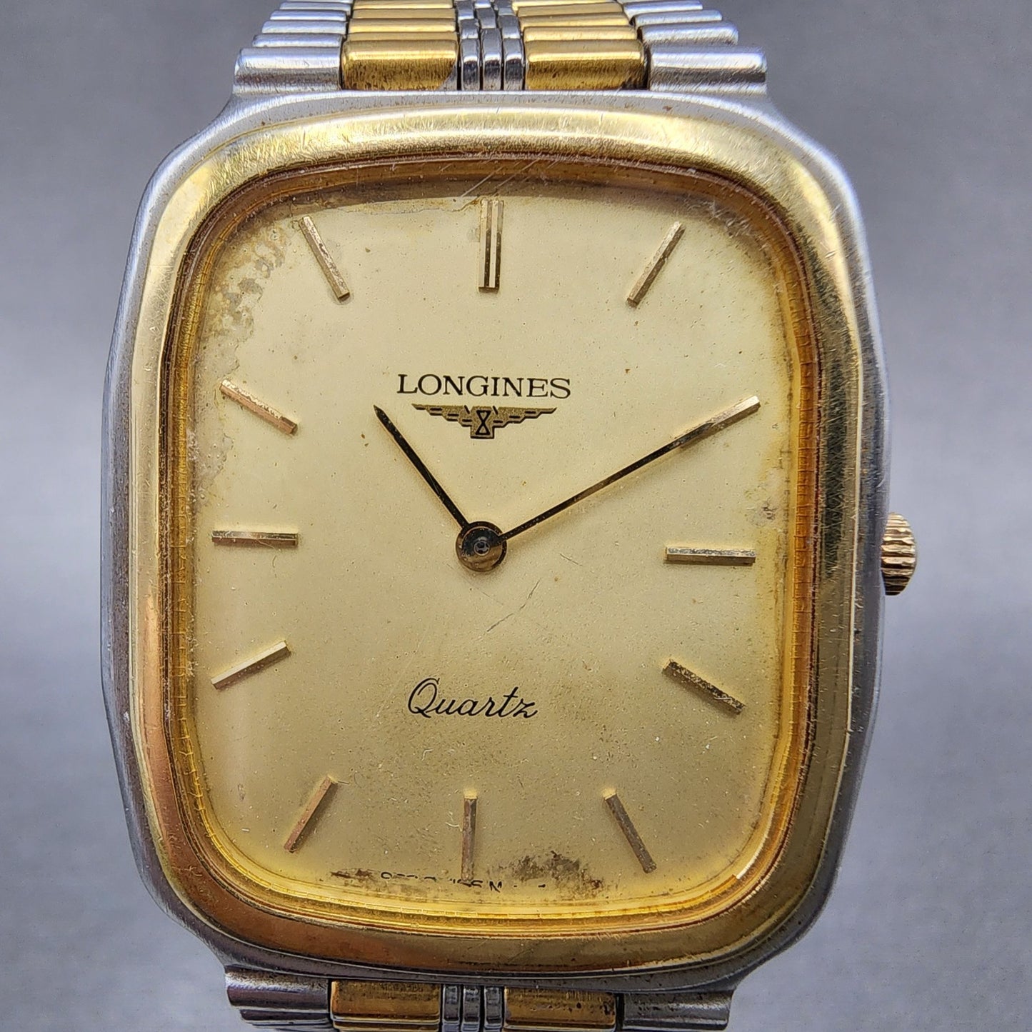 Longines Watch Men 28mm Champagne Dial Two Tone Rectangle Cal L962.2New Battery1