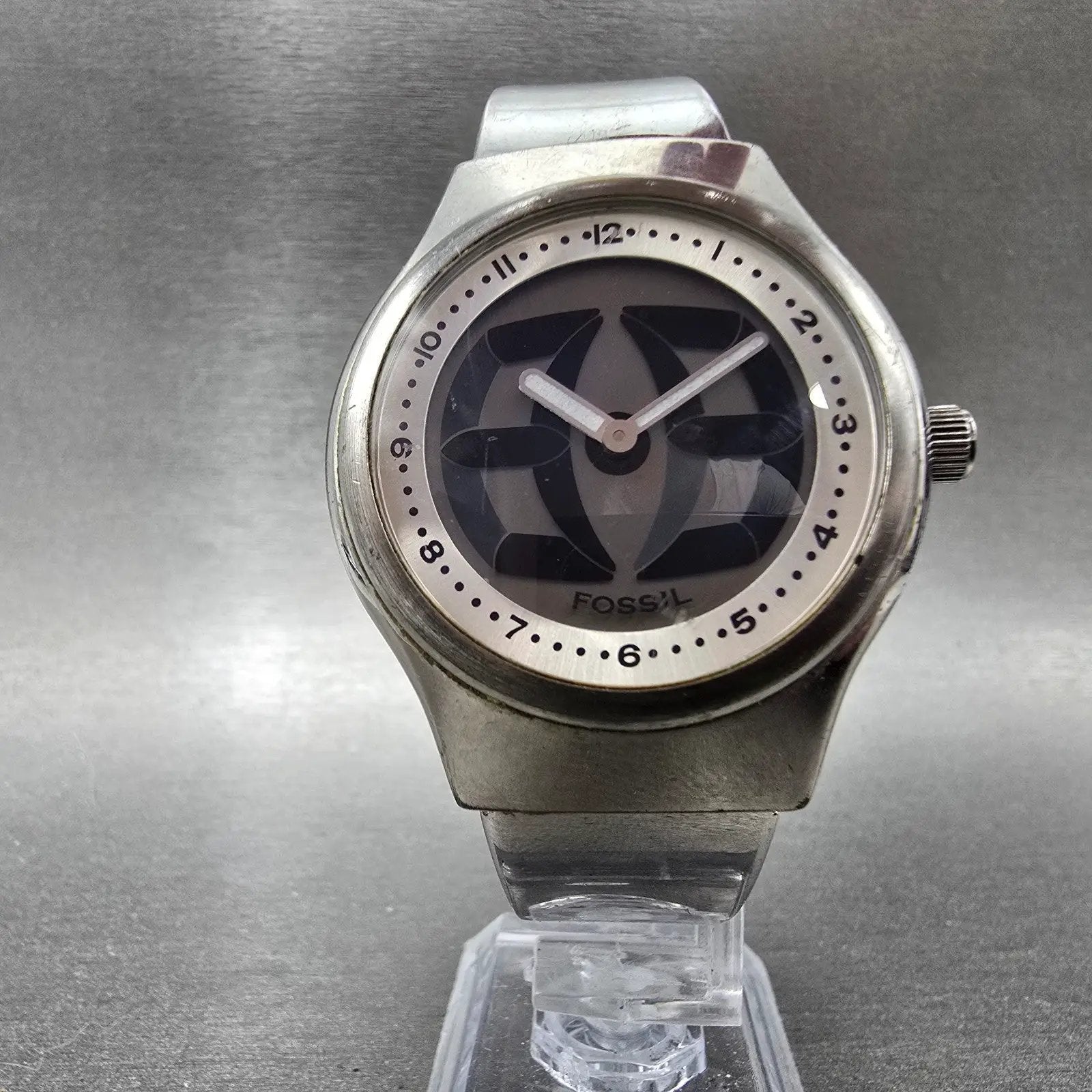Fossil Big Tic Watch Men 38mm Black Dial Silver Tone Round JR-7843 New Battery D5