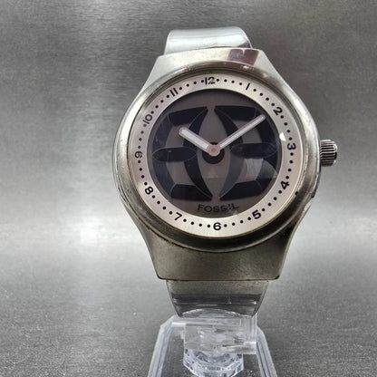 Fossil Big Tic Watch Men 38mm Black Dial Silver Tone Round JR-7843 New Battery D5