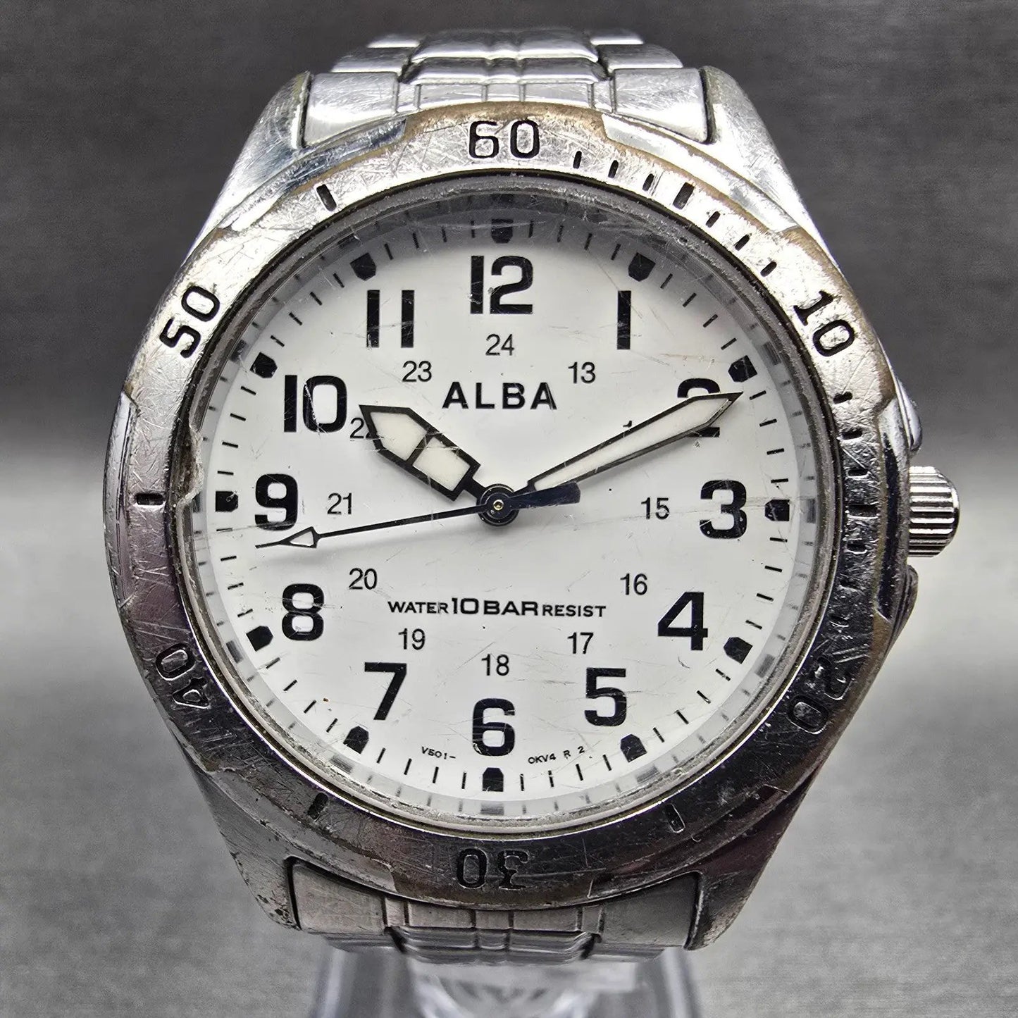 Seiko Alba Watch Men 36mm White Dial Silver Tone Round V501-0DA0 New Battery D1