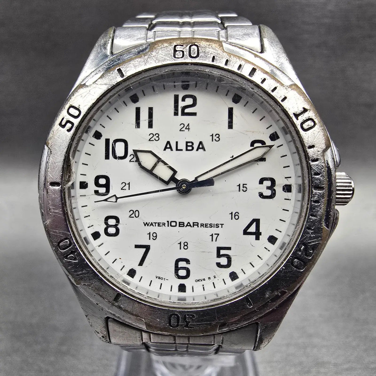 Seiko Alba Watch Men 36mm White Dial Silver Tone Round V501-0DA0 New Battery D1