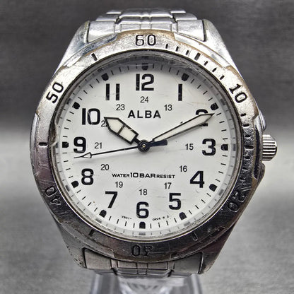 Seiko Alba Watch Men 36mm White Dial Silver Tone Round V501-0DA0 New Battery D1