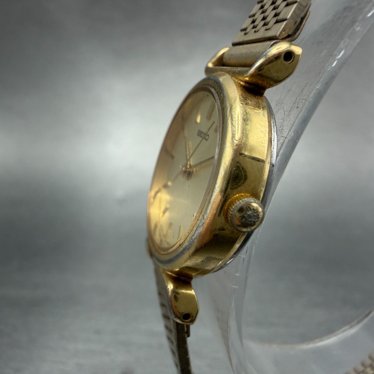 Seiko Watch Women 22mm Champagne Dial Gold Tone Round 4n21-0052 New Battery VTG2