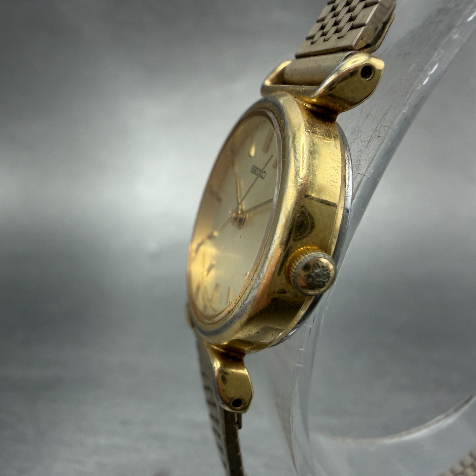 Seiko Watch Women 22mm Champagne Dial Gold Tone Round 4n21-0052 New Battery VTG2