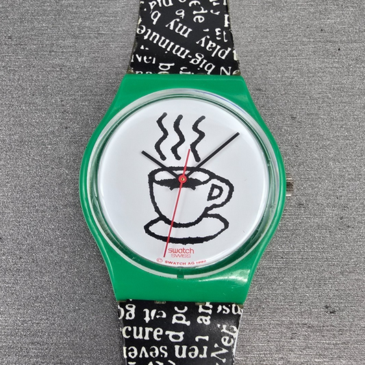 Swatch Cappuccino Watch Men 34mm White Dial Green Case Round GG121 New Battery0