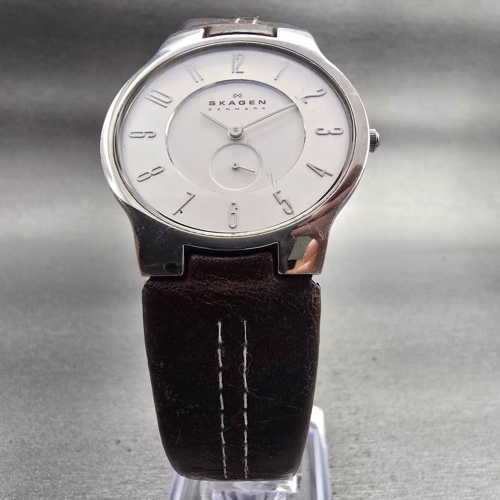 Skagen Watch Men 34mm White Dial Silver Tone Round 433LSL1 READ!!!!! New Battery5