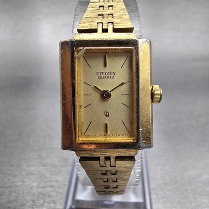 Citizen CQ Watch Women 17mm Champagne Dial Gold Tone 3220-893409 New Battery VTG0