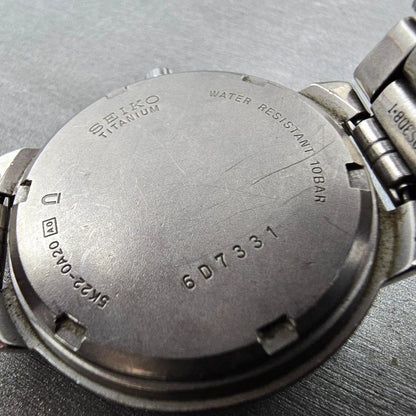 Seiko Solar Watch Men 35mm Black Dial Titanium Date Round 5K22-0A20 PARTS10