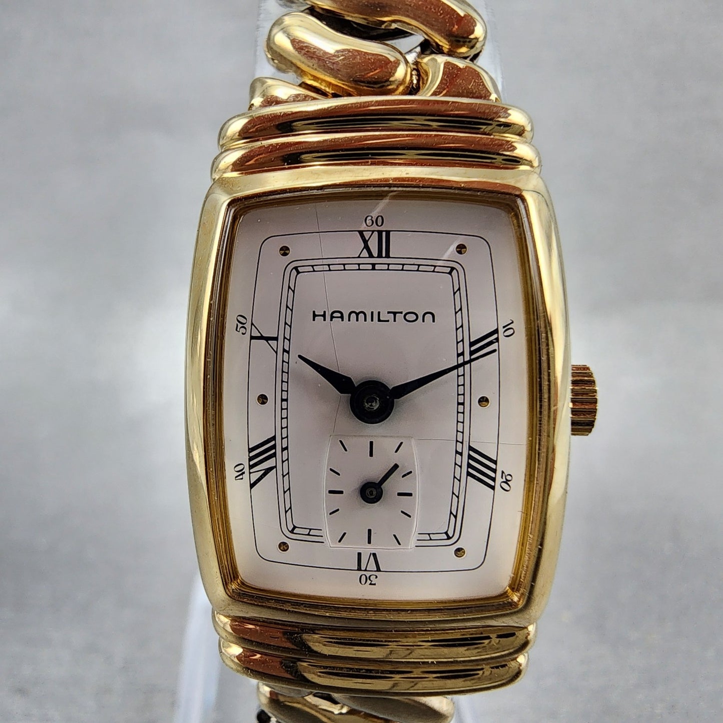 Hamilton Benton Tank Watch Women 19mm White Dial Gold Tone Rectangle New Batt1