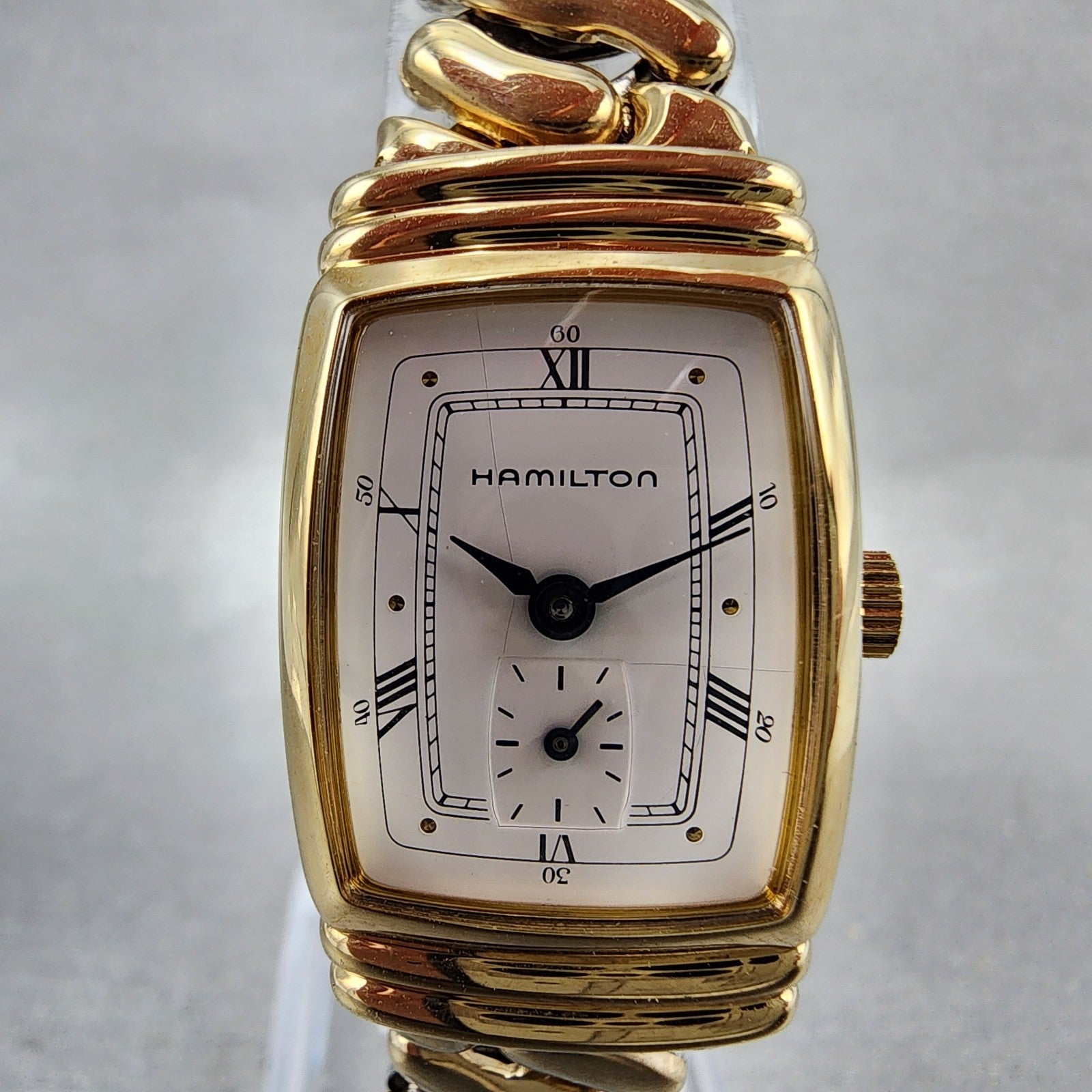 Hamilton Benton Tank Watch Women 19mm White Dial Gold Tone Rectangle New Batt1