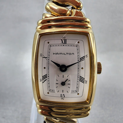 Hamilton Benton Tank Watch Women 19mm White Dial Gold Tone Rectangle New Batt1