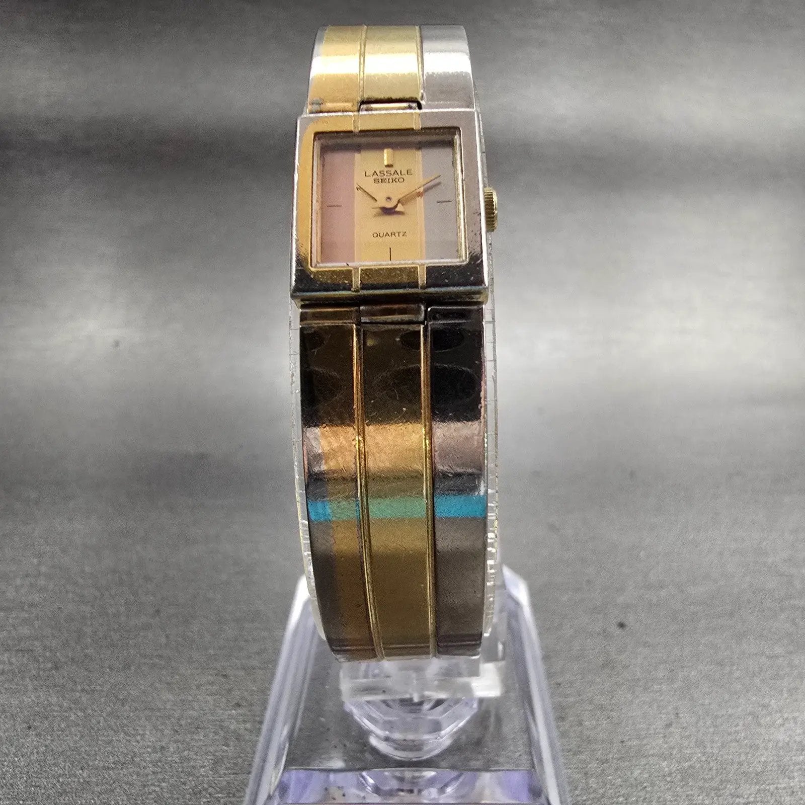 Seiko Lassale Watch Women 13mm Multi Tone Rectangle 1E50-5009 Vintage New Batt5