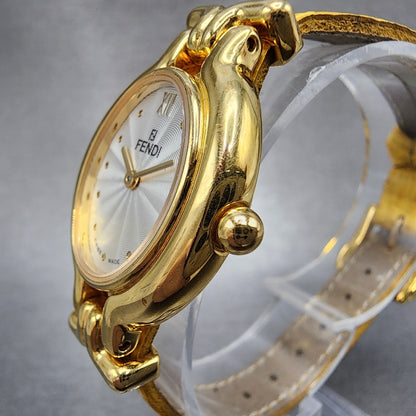 Fendi Cameleon Watch Women 24mm White Dial Gold Tone Oval 640L New Battery2
