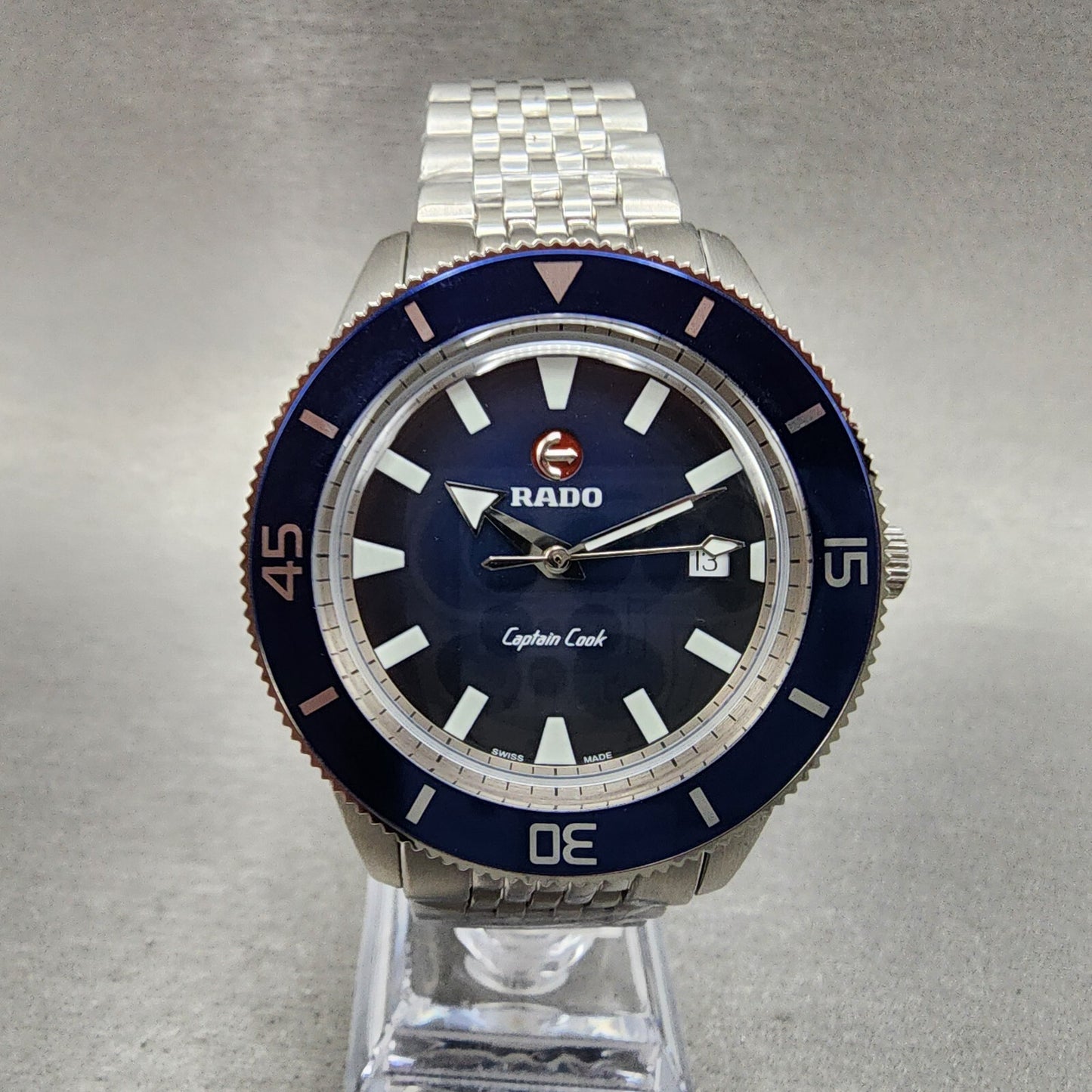 Rado Captain Cook Dive Watch Men 41mm Blue Dial Steel Date Automatic Custom Runs0
